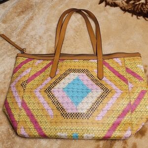 *LAST DAY* Fossil Yellow and Pink Geometric Tote
